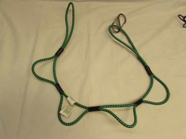 A TON OF BUNGEE CORDS!  LONG, SHORT, HEAVY DUTY & EVERY DAY. . .PLUS BUNGEE CORD NET & LOOP ROPE