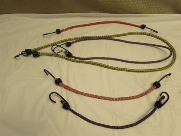 A TON OF BUNGEE CORDS!  LONG, SHORT, HEAVY DUTY & EVERY DAY. . .PLUS BUNGEE CORD NET & LOOP ROPE