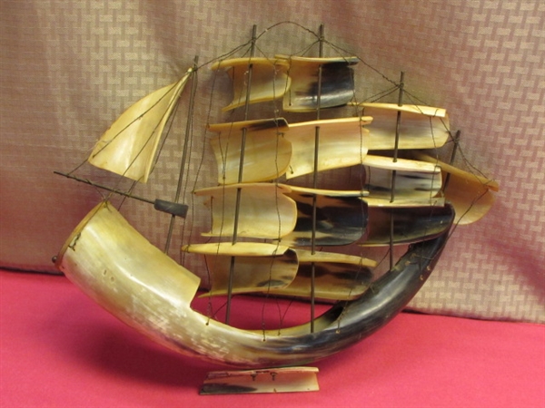 COOL DECORATIVE SAILING SHIP MADE OF HORN