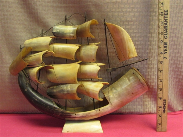 COOL DECORATIVE SAILING SHIP MADE OF HORN