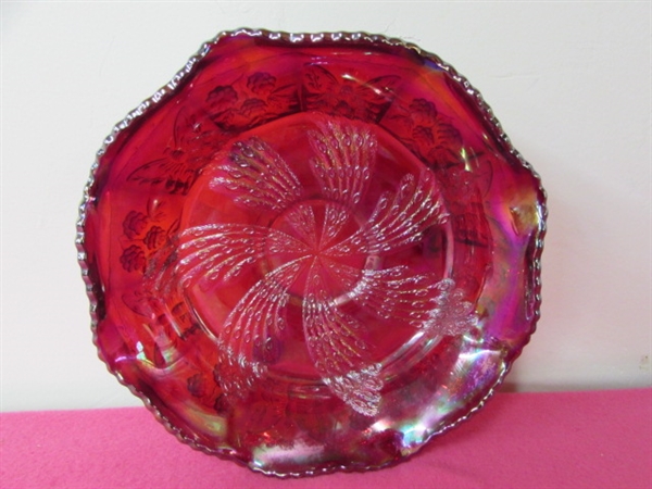 EXTREMLEY TASTEFUL RED FENTON CARNIVAL GLASS DISH