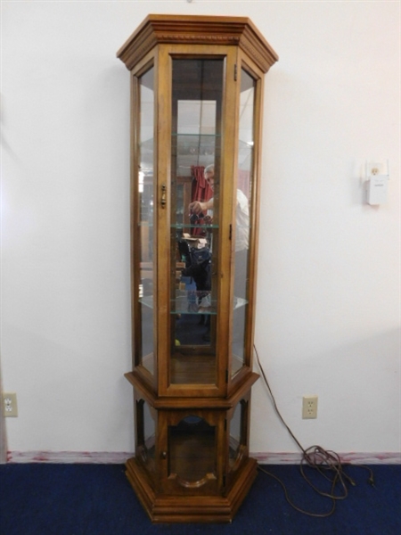 CURIO CABINET WITH GLASS SHELVES & LIGHTS