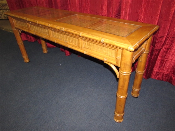 PRETTY POLYNESIAN LOOK WOOD HALL/SOFA TABLE