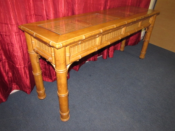 PRETTY POLYNESIAN LOOK WOOD HALL/SOFA TABLE