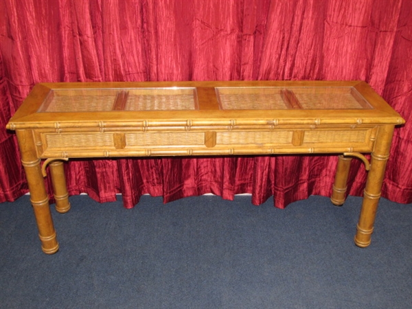 PRETTY POLYNESIAN LOOK WOOD HALL/SOFA TABLE