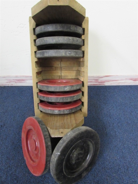 VINTAGE SHUFFLE BOARD GAME INCLUDING PUCKS & POLES