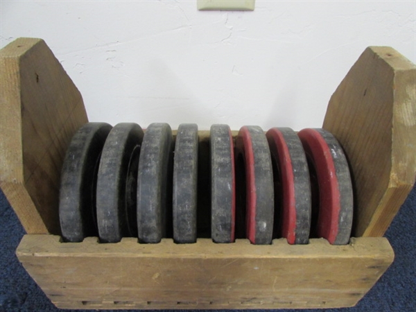 VINTAGE SHUFFLE BOARD GAME INCLUDING PUCKS & POLES