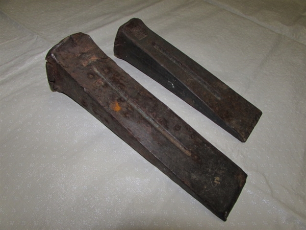 STURDY AX & TWO VINTAGE STEEL SPLITTING WEDGES