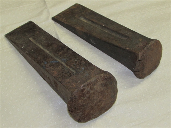 STURDY AX & TWO VINTAGE STEEL SPLITTING WEDGES