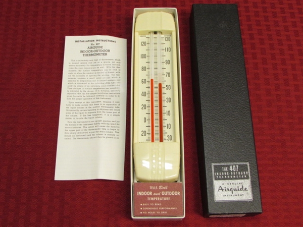 VINTAGE NEW AIRGUIDE THE 407 INDOOR OUTDOOR THERMOMETER IN ORIGINAL BOX