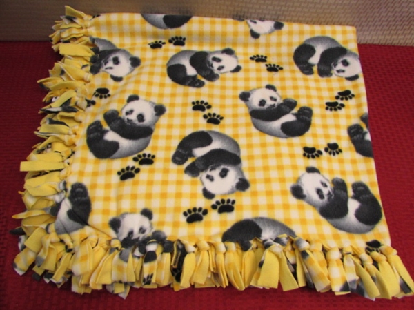 CUDDLY FLEECE PANDA THROW BLANKET & BEAUTIFUL EMBROIDERED HUMMING BIRD BAG WITH BUILT IN WALLET