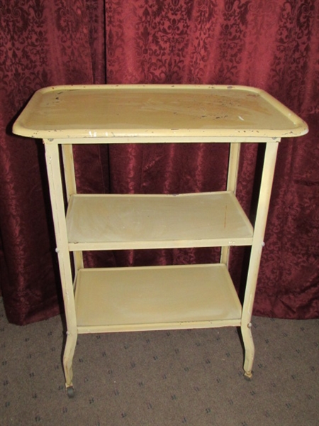 VINTAGE METAL THREE TIER UTILITY CART