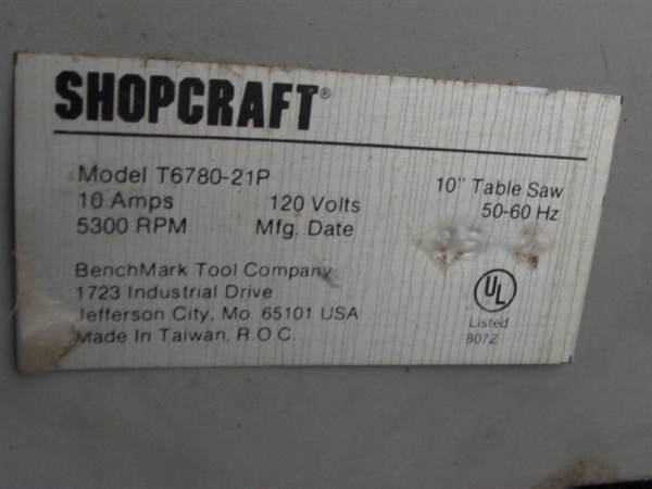 SHOPCRAFT 10 1-3/4 HP TABLE SAW