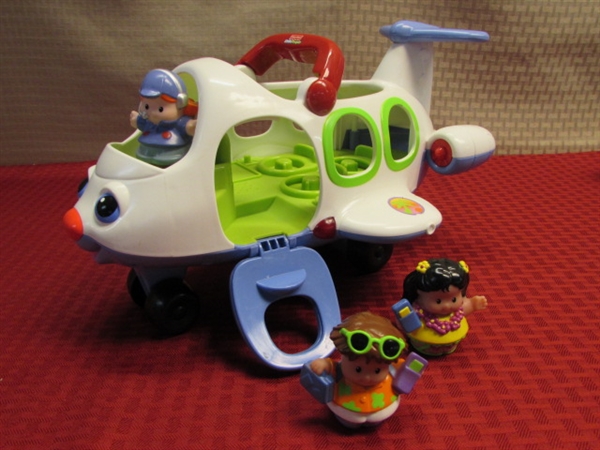 TWO FUN FISHER PRICE LITTLE PEOPLE AIRPLANES WITH PILOTS & PASSENGERS & A 1980 WEEBLE AIR PLANE