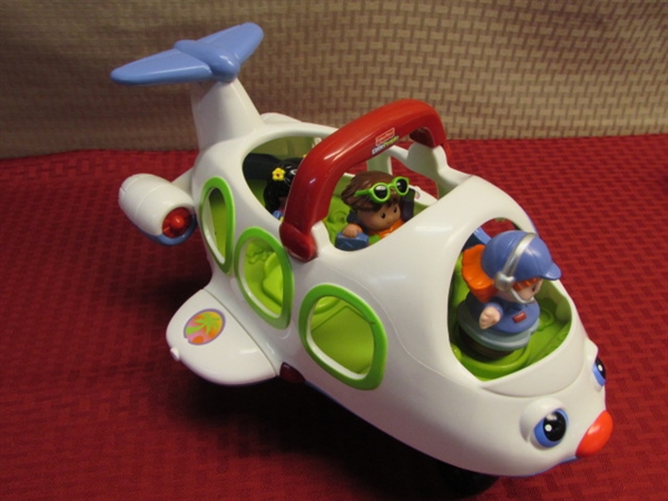 TWO FUN FISHER PRICE LITTLE PEOPLE AIRPLANES WITH PILOTS & PASSENGERS & A 1980 WEEBLE AIR PLANE