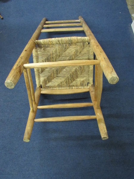 PRIMITIVE HANDMADE WOODEN LADDERBACK CHAIR WITH WOVEN SEAT- SUPER QUILT RACK OR SIDE TABLE