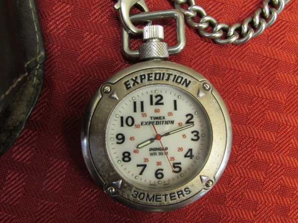 TIMEX EXPEDITION INDIGLO POCKET WATCH WITH CHAIN & BELT CASE
