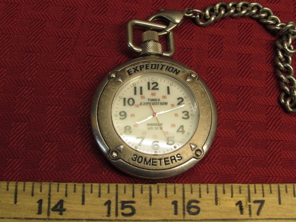 TIMEX EXPEDITION INDIGLO POCKET WATCH WITH CHAIN & BELT CASE