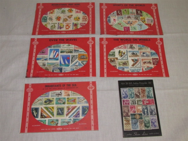 SIX VINTAGE NEW SETS OF COLLECTIBLE STAMPS FROM AROUND THE WORLD- WELL OVER 100 STAMPS!