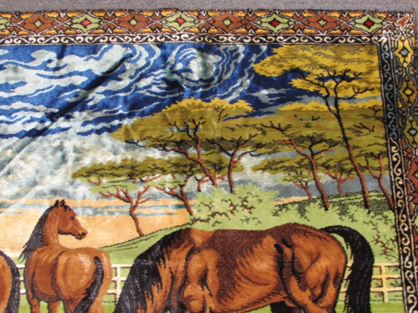 LARGE ITALIAN MADE WALL TAPESTRY-BEAUTIFUL HORSES GRAZING IN A MEADOW