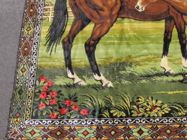 LARGE ITALIAN MADE WALL TAPESTRY-BEAUTIFUL HORSES GRAZING IN A MEADOW