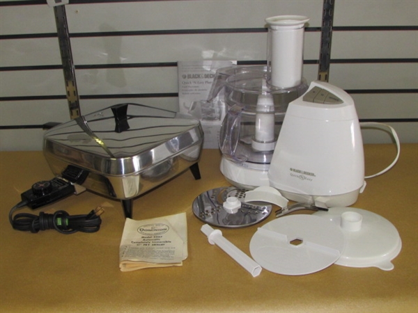 NEVER USED DOMINION ELECTRIC FRY SKILLET W/ BAKELITE HANDLES & LEGS & BLACK & DECKER QUICK & EASY FOOD PROCESSOR