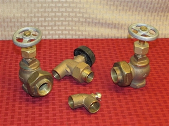 THREE BRASS VALVES & A FITTING OVER 4 LBS. OF BRASS