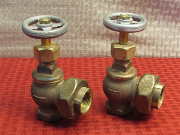 THREE BRASS VALVES & A FITTING OVER 4 LBS. OF BRASS