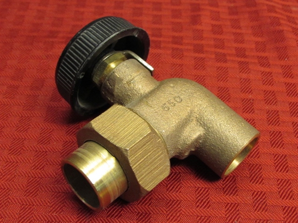 THREE BRASS VALVES & A FITTING OVER 4 LBS. OF BRASS