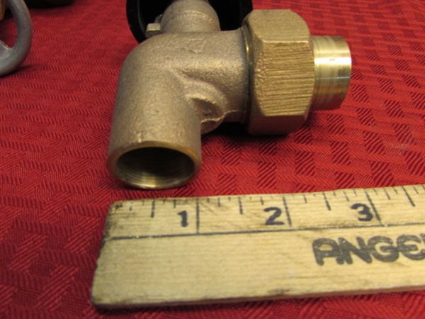 THREE BRASS VALVES & A FITTING OVER 4 LBS. OF BRASS