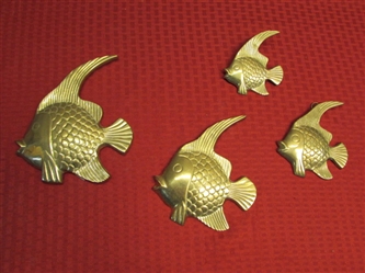 A SCHOOL OF FISH FOR YOUR WALL! FOUR VINTAGE SOLID BRASS FISH WALL PLAQUES