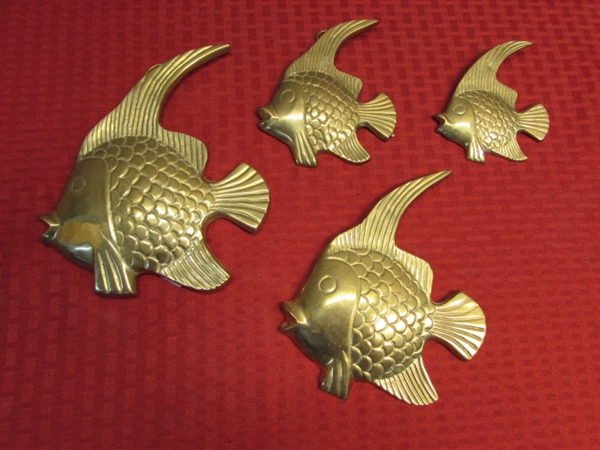 A SCHOOL OF FISH FOR YOUR WALL! FOUR VINTAGE SOLID BRASS FISH WALL PLAQUES