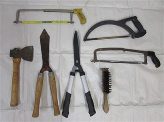 FOR MR. OR MRS. FIX IT - HACK SAWS INCLUDING STANLEY, HATCHET WITH HICKORY HANDLE, PRUNERS & MORE