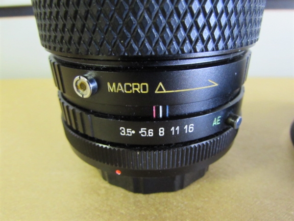 ZOOM LENS FOR YOUR 35MM CAMERA! 80MM SUN ZOOM MACRO LENS WITH 62MM KALIMAR SKYLIGHT LENS & SUN SHADE