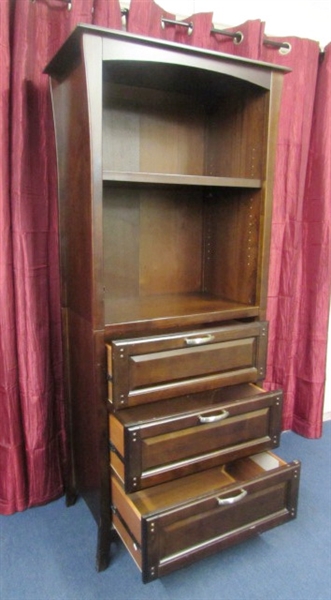 TALL HUTCH STYLE CABINET WITH DRAWERS & SHELF