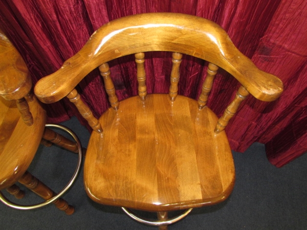 MATCHING PAIR OF HEAVY MAPLE SWIVEL CAPTAIN'S BAR STOOLS