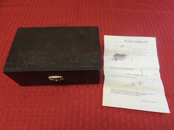 NIB SIERRA TOOLS PERSONAL STAMPING KIT WITH WOOD BOX.  WORKS ON METAL OR WOOD-ALL LETTERS & NUMBERS