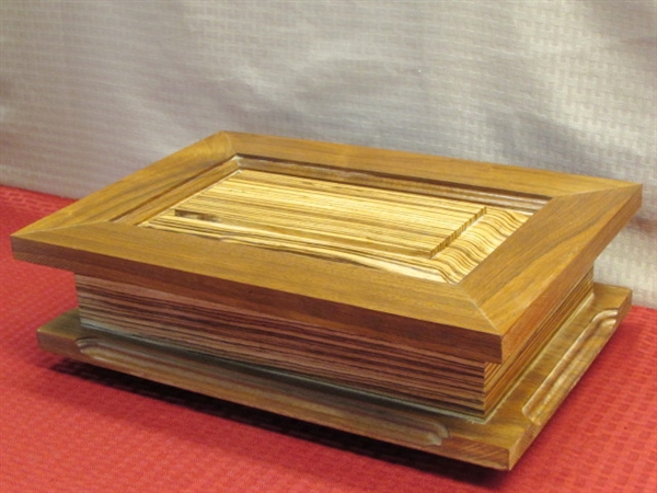 BEAUTIFUL CUSTOM MADE WALNUT & TIGER WOOD JEWELRY/STORAGE BOX