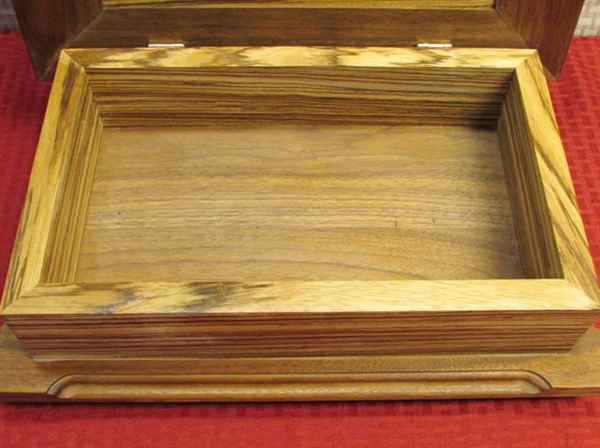 BEAUTIFUL CUSTOM MADE WALNUT & TIGER WOOD JEWELRY/STORAGE BOX