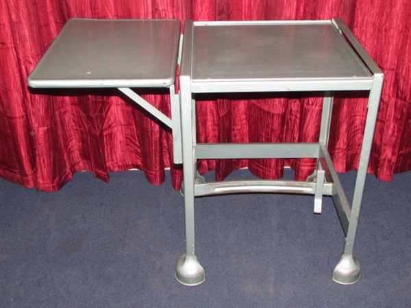 COOL MID CENTURY TIFFANY DROP LEAF TYPEWRITER STAND ON WHEELS - METALLIC BLUE VERY INDUSTRIAL