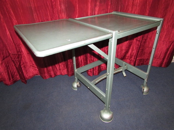 COOL MID CENTURY TIFFANY DROP LEAF TYPEWRITER STAND ON WHEELS - METALLIC BLUE VERY INDUSTRIAL