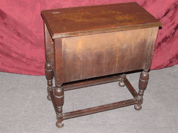 ANTIQUE COPPER LINED HUMIDOR STAND WITH BEAUTIFUL CARVED WOOD DETAILS