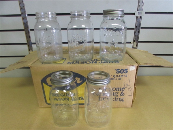 BAKER'S DOZEN OF QUART CANNING JARS-MASON, KERR & BALL-SOME TINTING ON SEVERAL