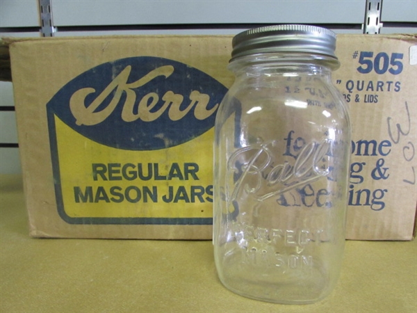 BAKER'S DOZEN OF QUART CANNING JARS-MASON, KERR & BALL-SOME TINTING ON SEVERAL