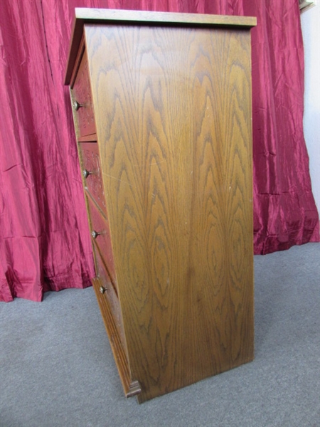 STURDY VINTAGE FOUR-DRAWER DRESSER WITH DARLING CARVED DESIGN IN DRAWERS