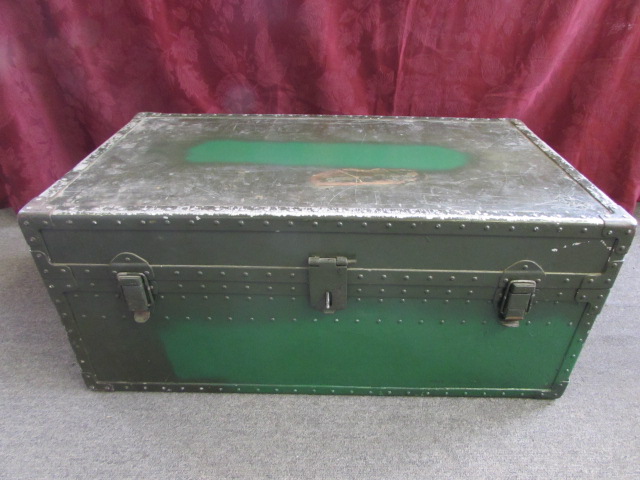 Sold at Auction: 3 vintage green military footlocker storage