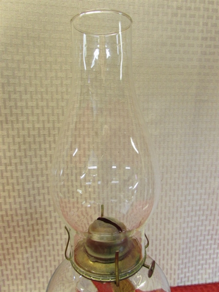 ANTIQUE HURRICANE LAMP WITH CHIMNEY-THICK CLEAR GLASS