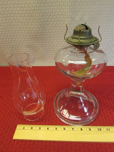 ANTIQUE HURRICANE LAMP WITH CHIMNEY-THICK CLEAR GLASS