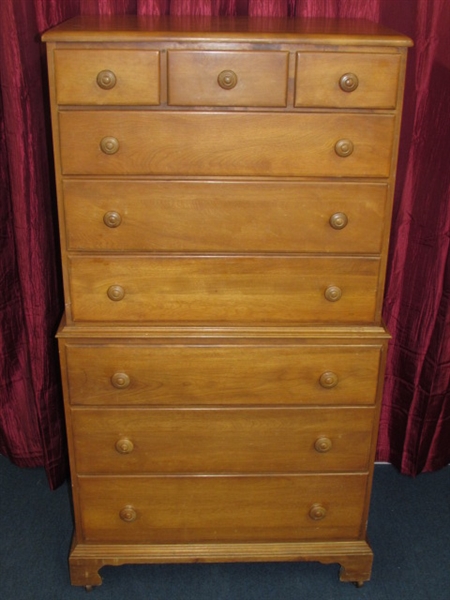 PRETTY VINTAGE BIRCHWOOD CHEST ON CHEST STACK DRESSER