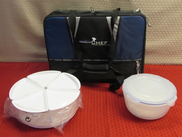 NEW!! TRAVELIN' CHEF EXPANDABLE THERMAL FOOD CARRIER, FOOD STORAGE & KITCHEN CAROUSEL